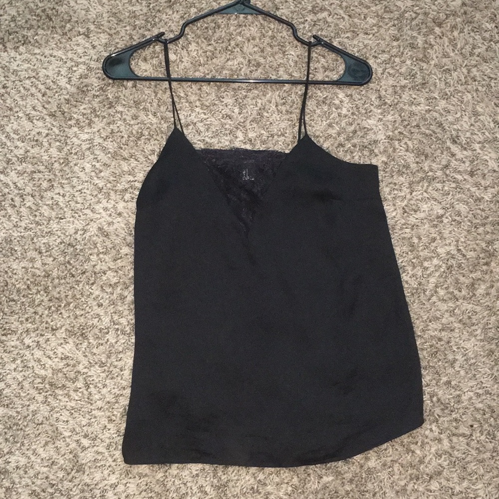 Black silk tank top with lace
